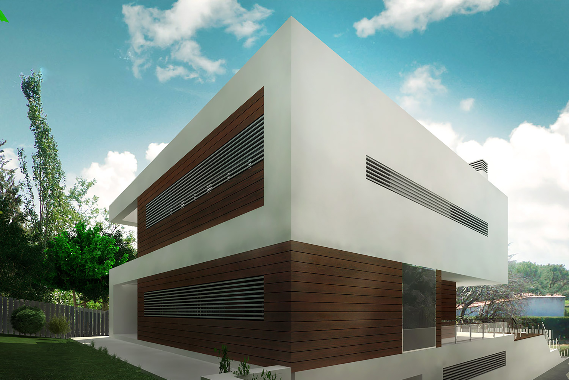 By MoRE_Hoyo de Manzanares_render exterior diurno vista en escorzo vivienda