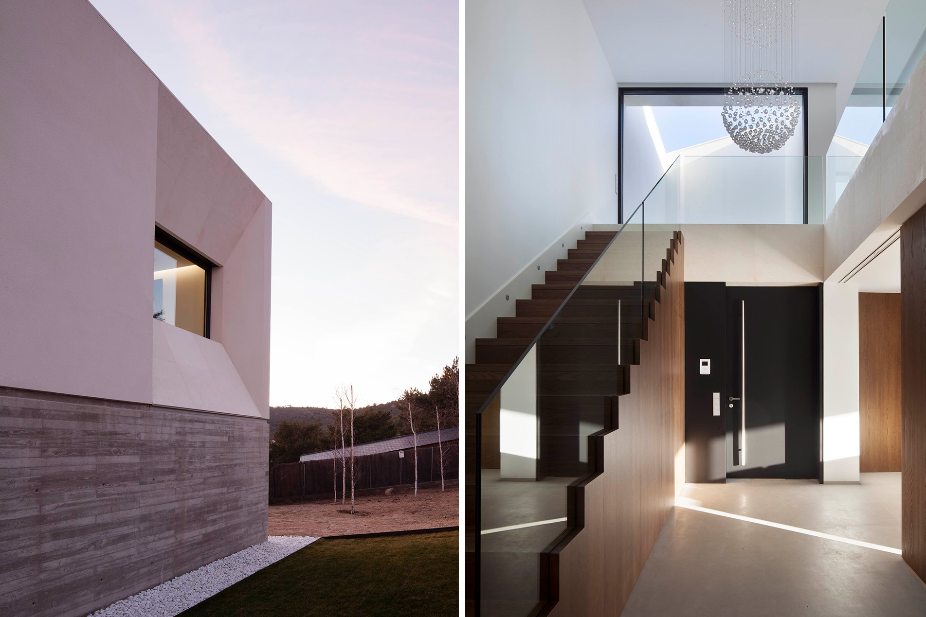 By MoRE_ Casa en Reajo del Roble_composición imagnes_detalle fachada acceso y vista escalera interior